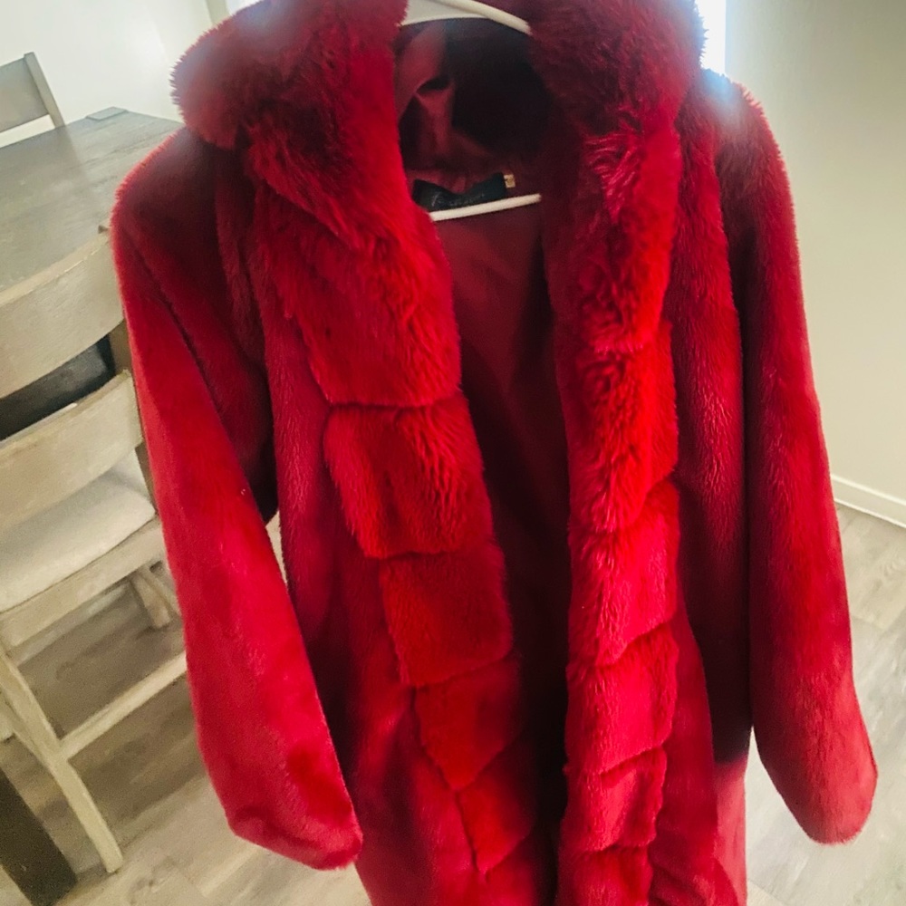 Beautiful Red Long jacket with hoody .